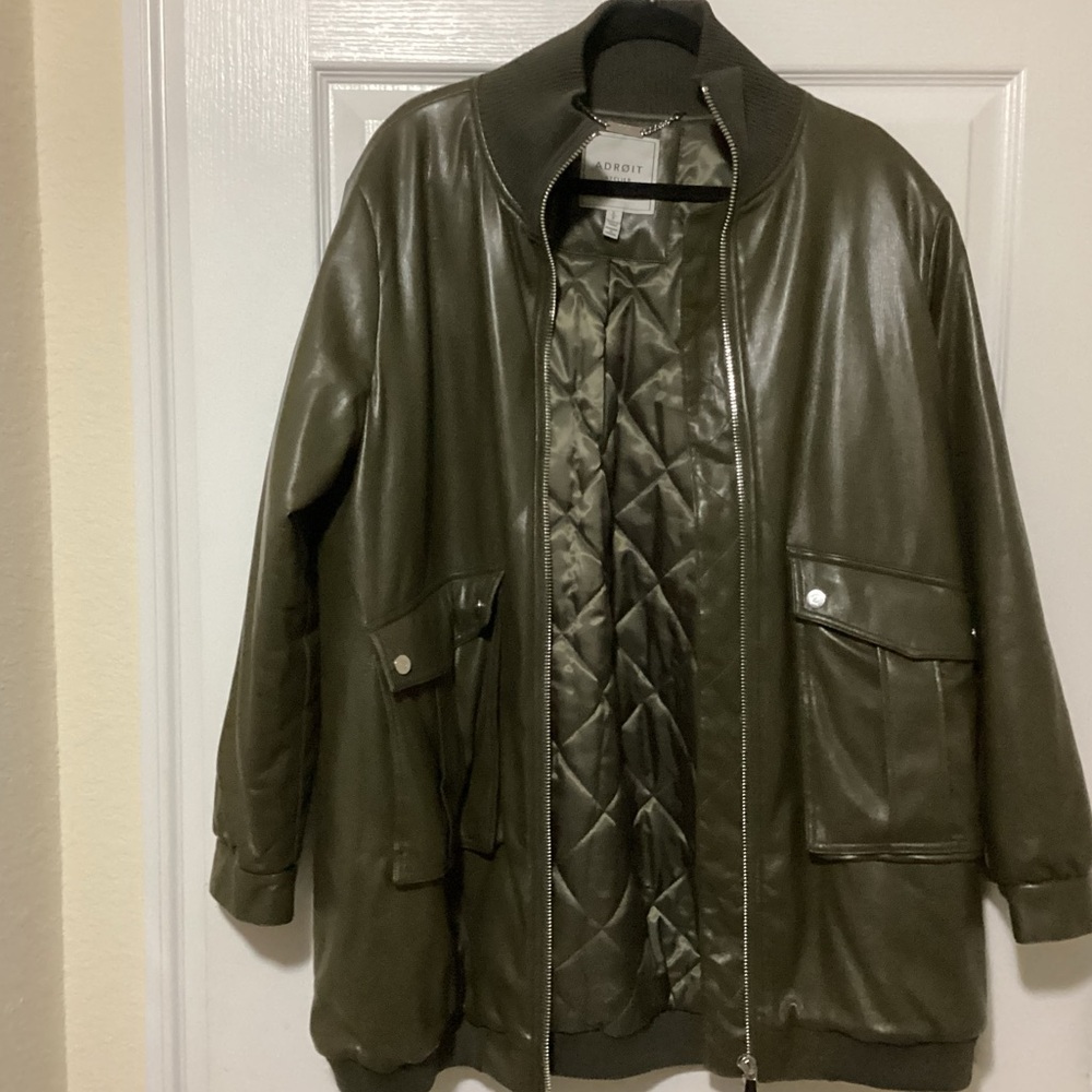 Olive Green Leather Like Jacket